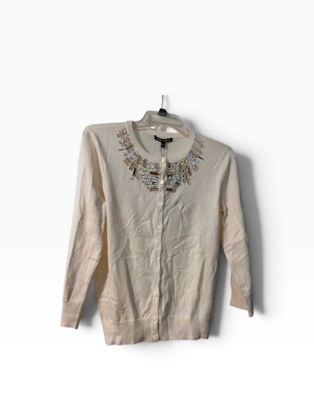 NWT Cable & Gauge ivory rhinestone bib cardigan Size M
